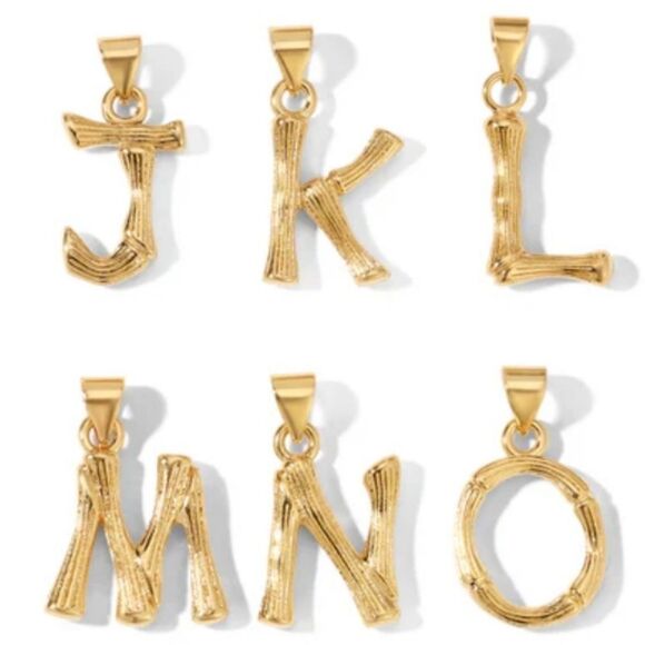 New A - Z gold plated BAMBOO INITIAL PENDANT LETTER NECKLACE - Picture 4 of 9
